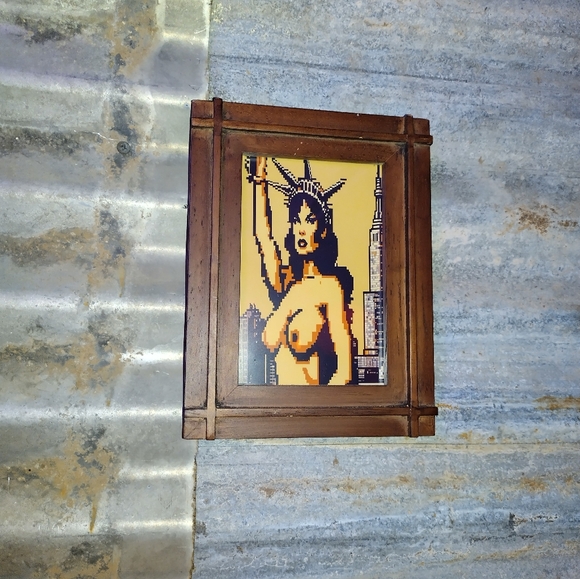 Other - 8 Bit Nude Bettie Page as Statue of Liberty Rockabilly Framed Mini Art Print